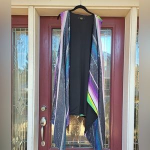 L&B Lucky and Blessed Sleeveless Black Mult Sequin Long Duster Cardigan top larg